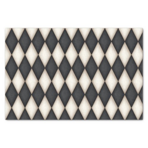 Black  White Harlequin  Check Medieval Fairytale Tissue Paper