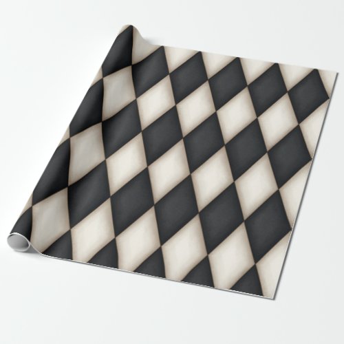 Black  White Harlequin Check Medieval Festive Wrapping Paper