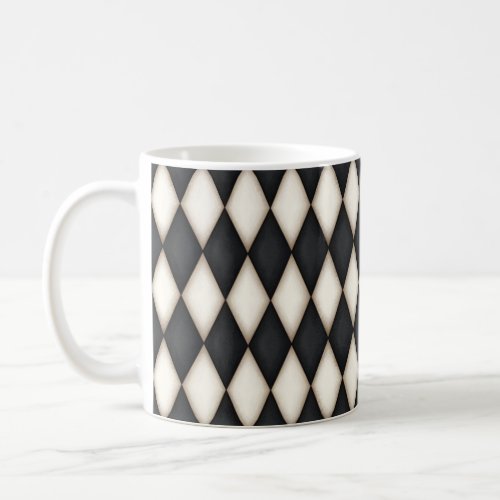 Black  White Harlequin Diamond Check Pattern Coffee Mug