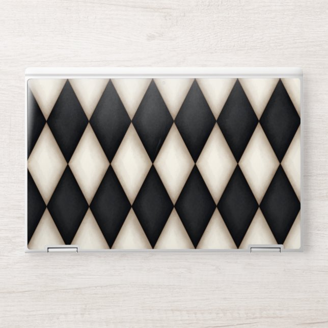 Black & White Harlequin Diamond Check Pattern HP Laptop Skin (Front)