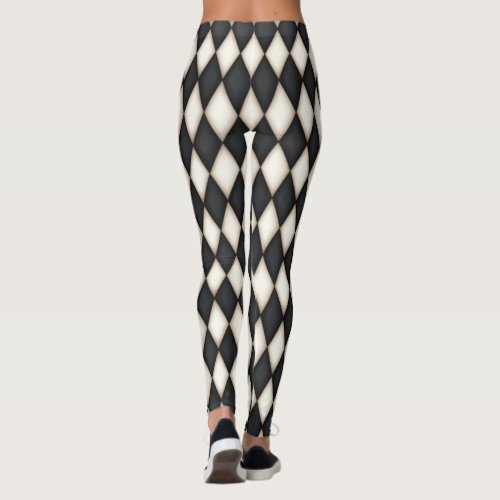 Black  White Harlequin Diamond Check Pattern  Leggings