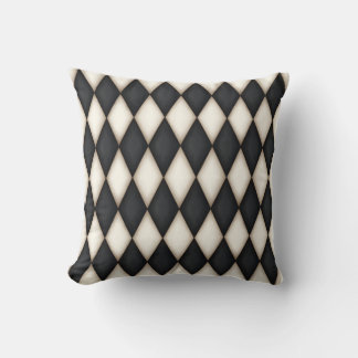 Black & White Harlequin Diamond Check Pattern Throw Pillow