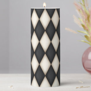 Black & White Harlequin Diamond Check Pillar Candle