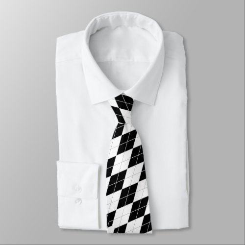 Black White Harlequin Diamond Pattern Fathers Day Neck Tie