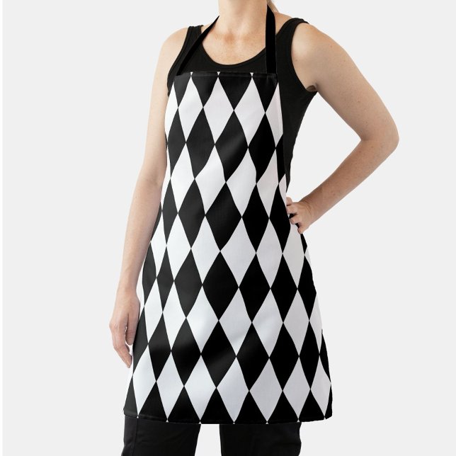 Black White Harlequin Diamonds Pattern Design  Apron (Creator Uploaded)