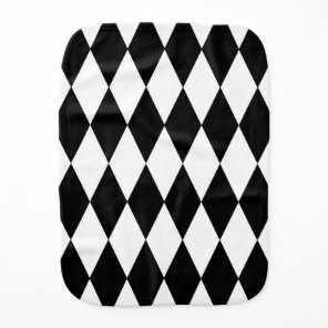 Black White Harlequin Diamonds Pattern Design  Baby Burp Cloth