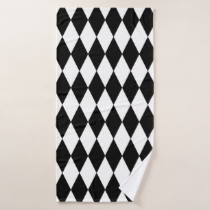 Black White Harlequin Diamonds Pattern Design  Bath Towel
