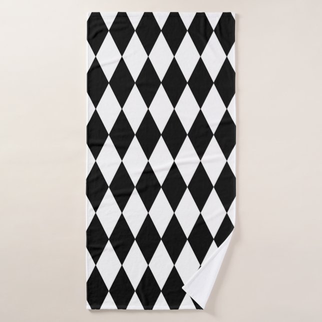 Black White Harlequin Diamonds Pattern Design  Bath Towel (Bath Towel)