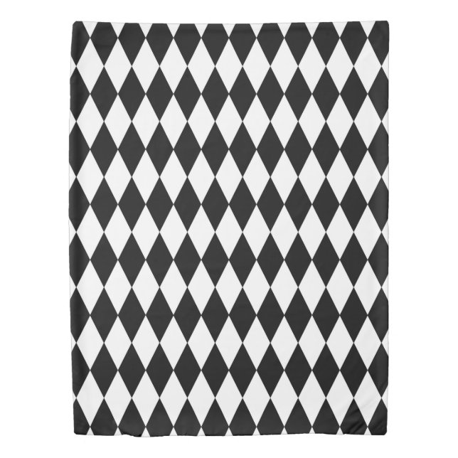 Black White Harlequin Diamonds Pattern Design  Duvet Cover (Front)