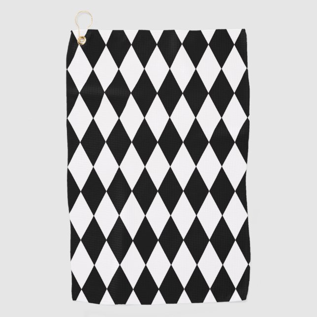 Black White Harlequin Diamonds Pattern Design  Golf Towel (Front)