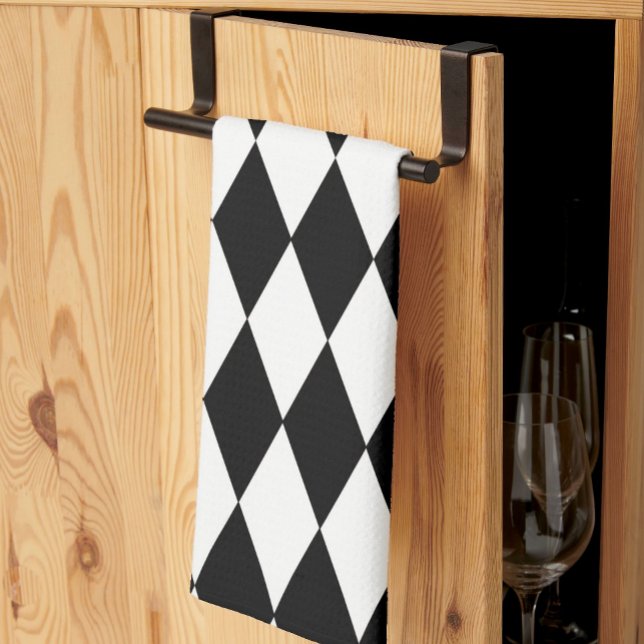 Black White Harlequin Diamonds Pattern Design  Kitchen Towel (Creator Uploaded)