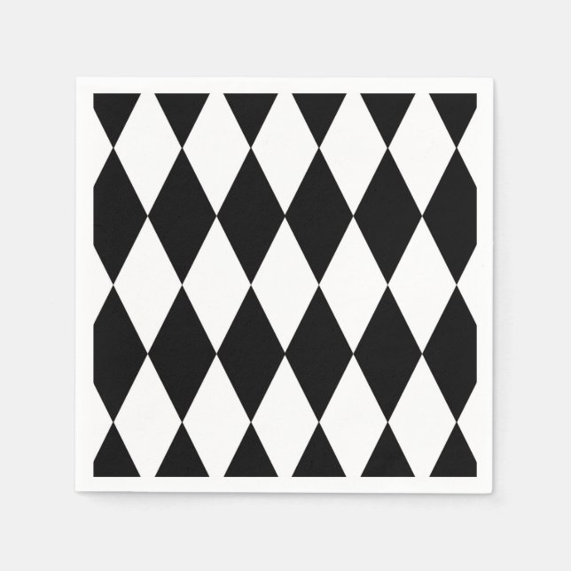 Black White Harlequin Diamonds Pattern Design  Napkins (Front)
