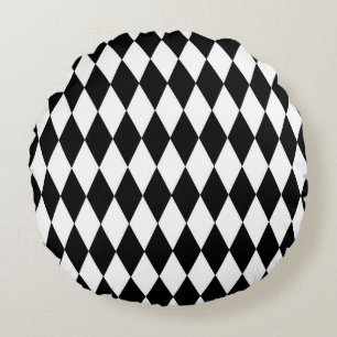Black White Harlequin Diamonds Pattern Design Round Pillow