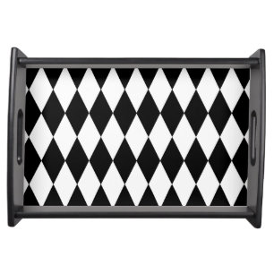 Black White Harlequin Diamonds Pattern Design Serving Tray