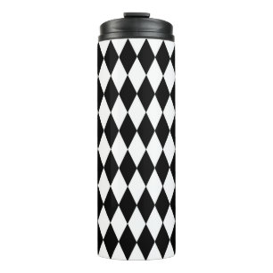 Black White Harlequin Diamonds Pattern Design Thermal Tumbler