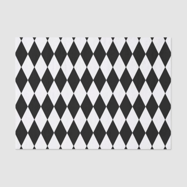 Black White Harlequin Diamonds Pattern Design  Tissue Paper (Front)
