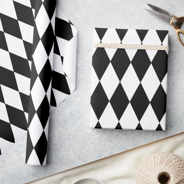 Black White Harlequin Diamonds Pattern Design  Wrapping Paper (Creator Uploaded)