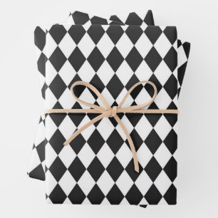 Black & White Harlequin Diamonds Wrapping Paper Sheets