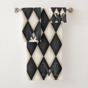 Black & White Harlequin Dramatic 3-D Monogram Bath Towel Set