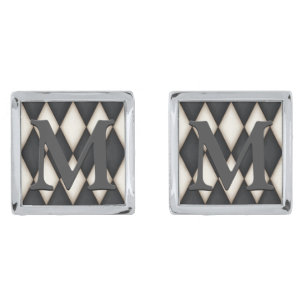 Black & White Harlequin Dramatic 3-D Monogram Cufflinks