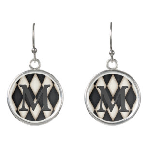 Black & White Harlequin Dramatic 3-D Monogram Earrings