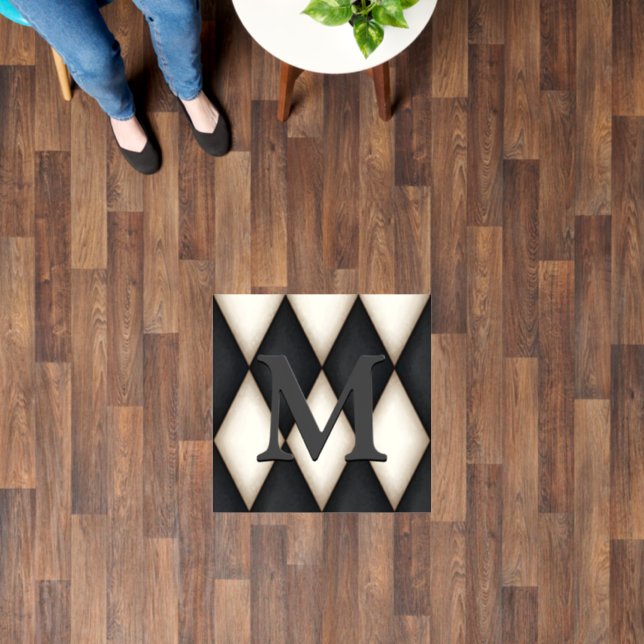 Black & White Harlequin Dramatic 3-D Monogram Floor Decals (Floor)