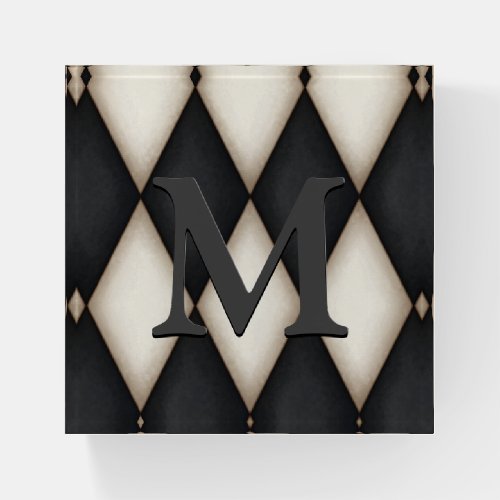 Black  White Harlequin Dramatic 3_D Monogram Paperweight