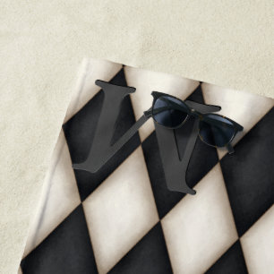 Black & White Harlequin Dramatic 3-D Monogrammed Beach Towel