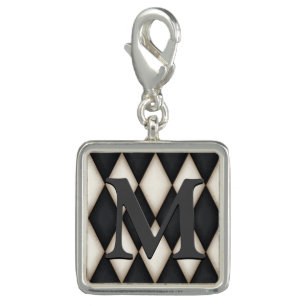 Black & White Harlequin Dramatic Custom Monogram Charm