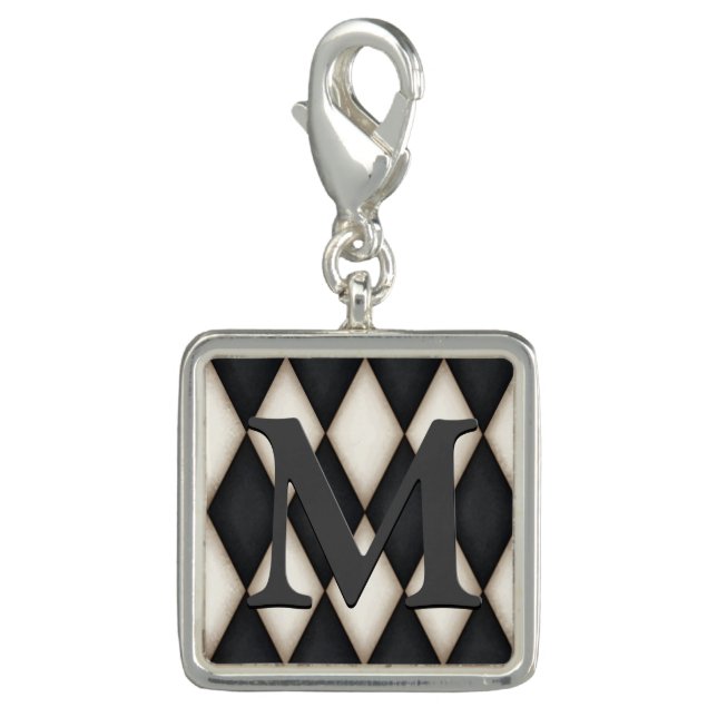 Black & White Harlequin Dramatic Custom Monogram Charm (Front)