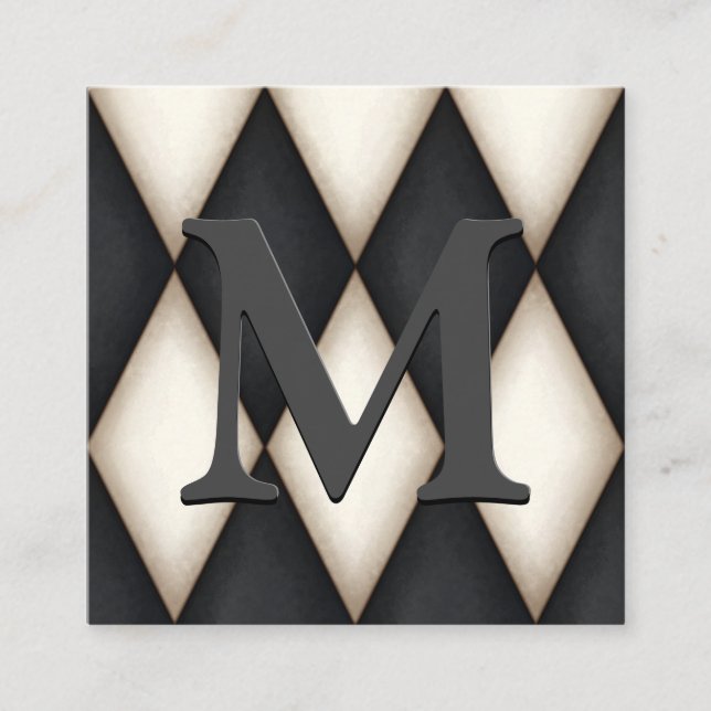 Black & White Harlequin Dramatic Custom Monogram Enclosure Card (Front)