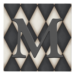 Black & White Harlequin Dramatic Custom Monogram Faux Canvas Print