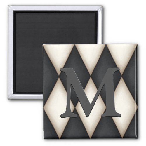 Black  White Harlequin Dramatic Custom Monogram Magnet