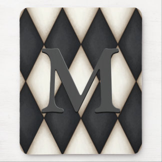 Black & White Harlequin Dramatic Custom Monogram Mouse Pad