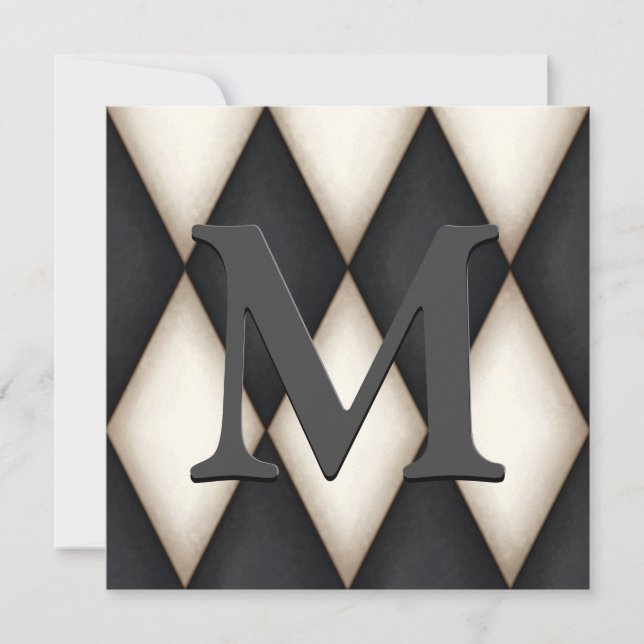 Black & White Harlequin Elegant Custom Monogram Save The Date (Front)