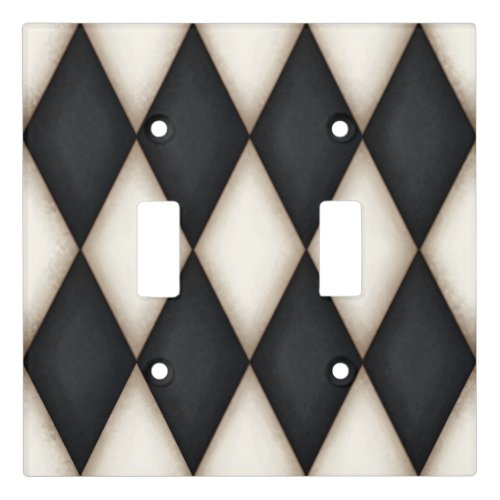 Black  White Harlequin Elegant Diamond Check Light Switch Cover