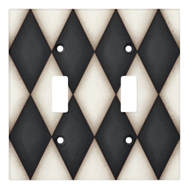 Black & White Harlequin Elegant Diamond Check Light Switch Cover (Front)