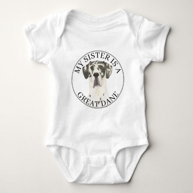 Black White Harlequin Great Dane Big Sister Baby Bodysuit (Front)