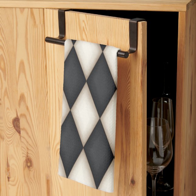 Black & White Harlequin (large scale) Kitchen Towel (Thirds Fold)