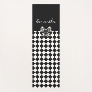 Black White Harlequin Mad Hatter Checkers Yoga Mat
