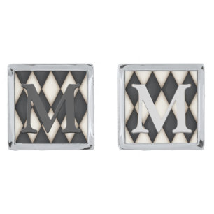 Black & White Harlequin Parti-Colored Monogrammed Cufflinks