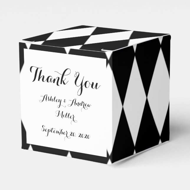 Black White Harlequin Pattern Favor Boxes (Front Side)
