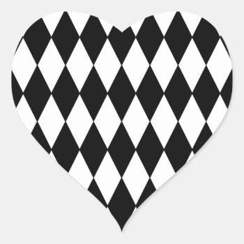 Black White Harlequin Pattern Heart Sticker by GraphicsByMimi at Zazzle