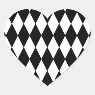 Black White Harlequin Pattern Heart Sticker