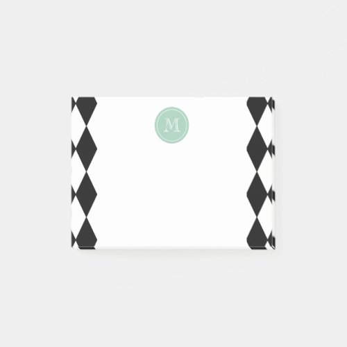 Black White Harlequin Pattern Mint Green Monogram Post_it Notes