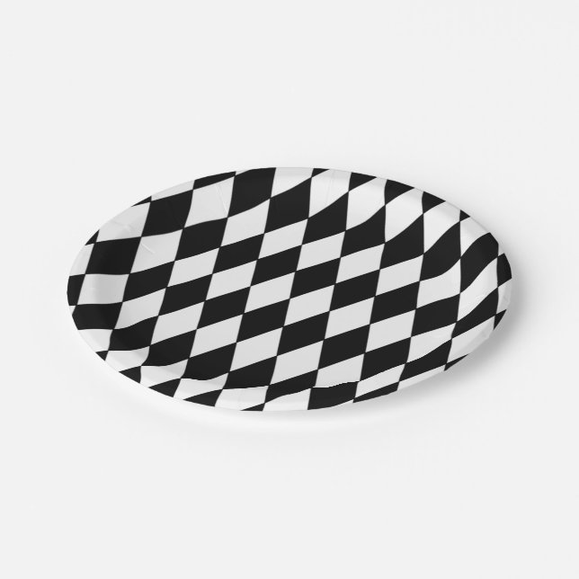 Black White Harlequin Pattern Paper Plates (Angled)