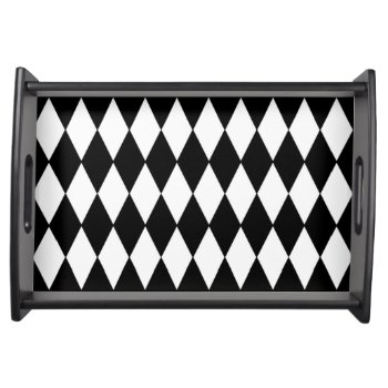 Black White Harlequin Pattern Serving Tray by GraphicsByMimi at Zazzle