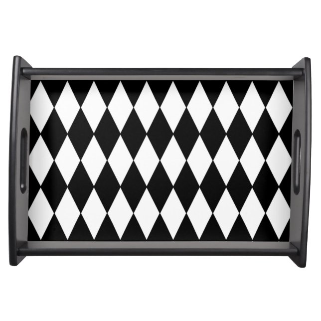 Black White Harlequin Pattern Serving Tray (Front)