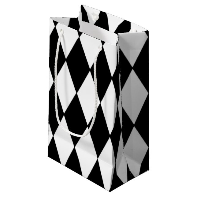 Black White Harlequin Pattern Small Gift Bag (Front Angled)