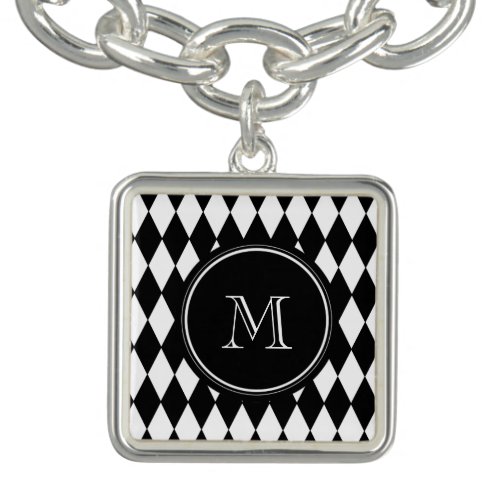 Black White Harlequin Pattern Your Initial Bracelet